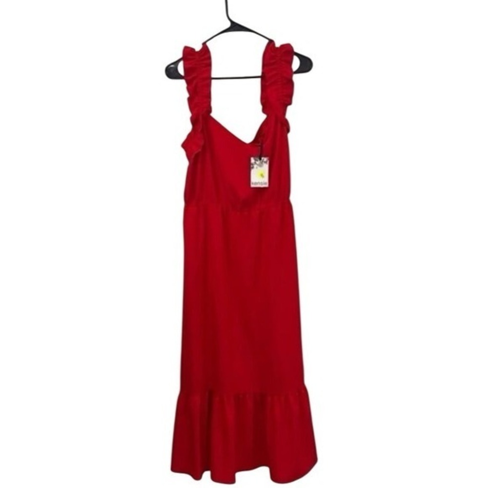 Kensie Red Ruffle Sleeve Fit & Flare Midi Dress Size 10 - Picture 4 of 5